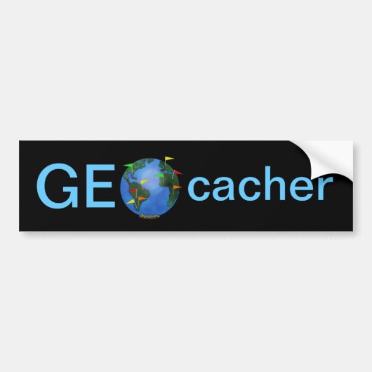 Geocacher Aarde met vlag Geocaching Aangepaste aut Bumpersticker (Voorkant)