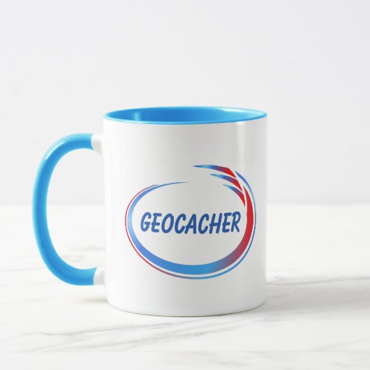 Geocacher Blue en Red Splash Mok (Links)