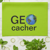 Geocacher Earth met vlag Geocaching Custom Theedoek (Gevouwen)