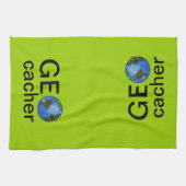 Geocacher Earth met vlag Geocaching Custom Theedoek (Horizontaal)