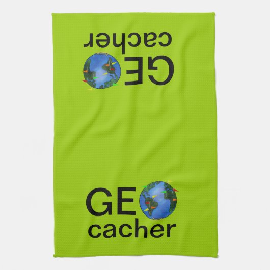 Geocacher Earth met vlag Geocaching Custom Theedoek (Verticaal)