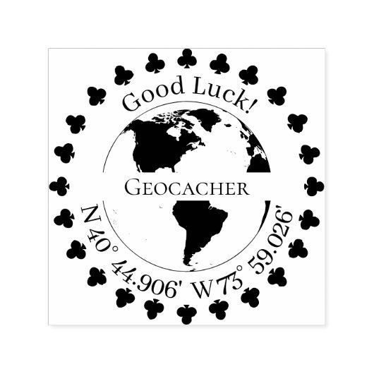 Geocacher Handtekening en GPS coördinaten Klaver Zelfinktende Stempel (Design)