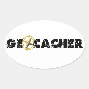 Geocacher met kompas ovale sticker