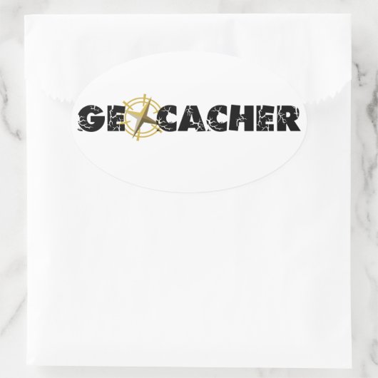 Geocacher met kompas ovale sticker (Tas)