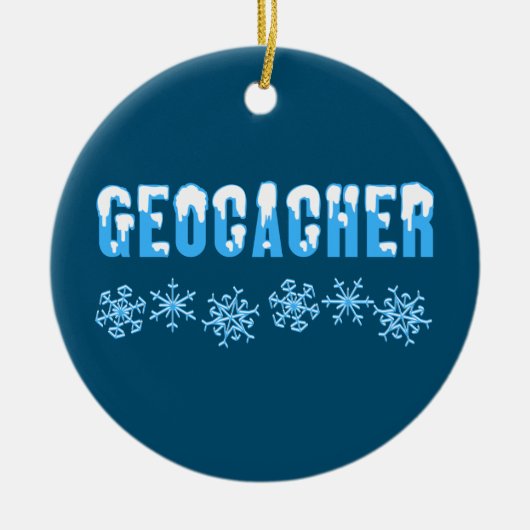 Geocacher met sneeuw bedekt keramisch ornament (Voorkant)
