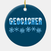 Geocacher met sneeuw bedekt keramisch ornament (Achterkant)