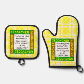 Geocacher verloor geest in groen ovenwant & pannenlap set (Voorkant)