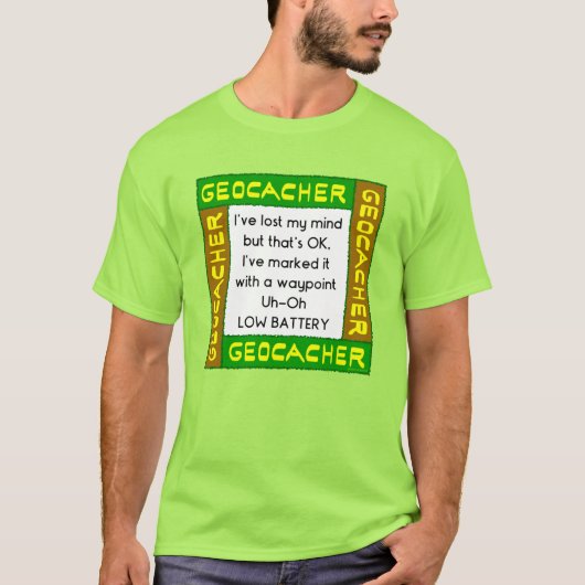 Geocacher verloor geest in groen t-shirt (Voorkant)