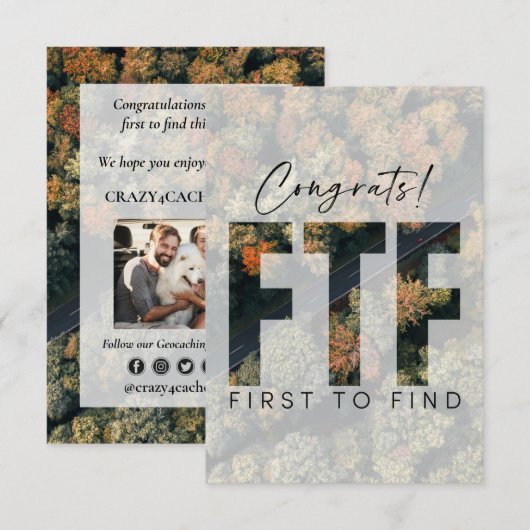 Geocaching Eerste om Cache te Vinden Gefeliciteerd Kaart (Voorkant / Achterkant)