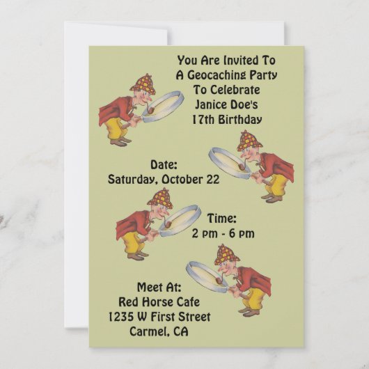 Geocaching Geocache Partij Uitnodiging Sherlock Hu (Voorkant)