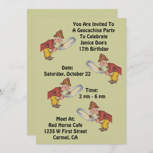 Geocaching Geocache Partij Uitnodiging Sherlock Hu (Voorkant / Achterkant)