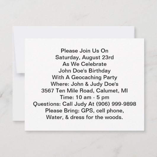 Geocaching Party Quest Fun Theme Bossen Uitnodigin Kaart (Achterkant)