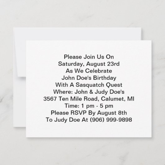 Geocaching Sasquatch Quest Party Invitations Kaart (Achterkant)