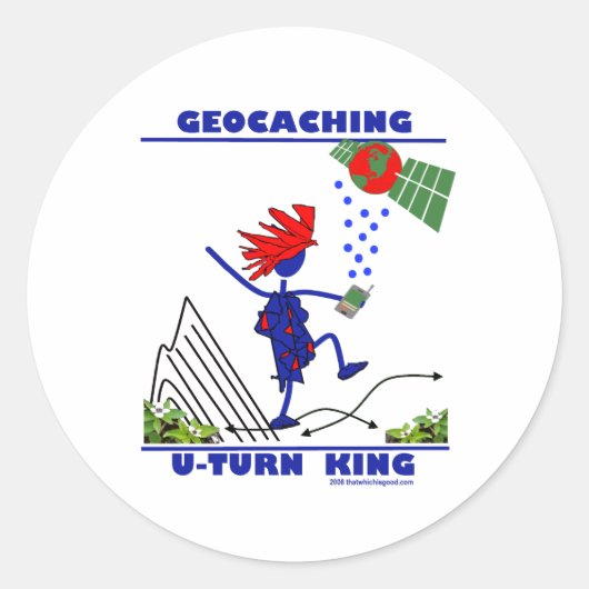 Geocaching U Turn King Ronde Sticker (Voorkant)