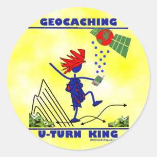 Geocaching U Turn King Ronde Sticker