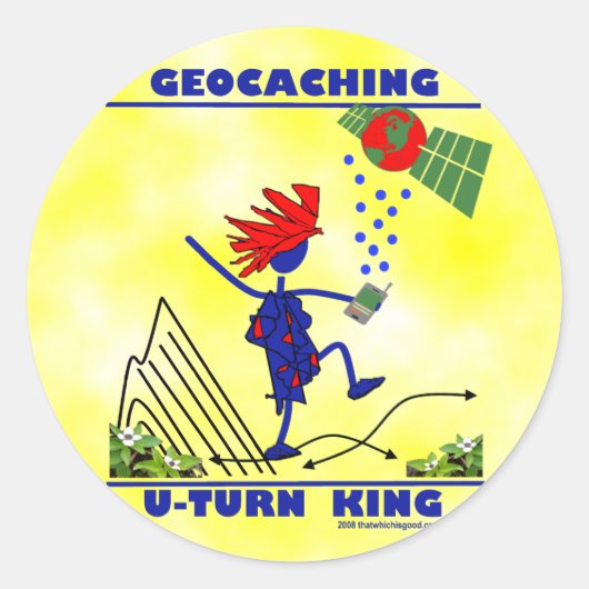 Geocaching U Turn King Ronde Sticker (Voorkant)