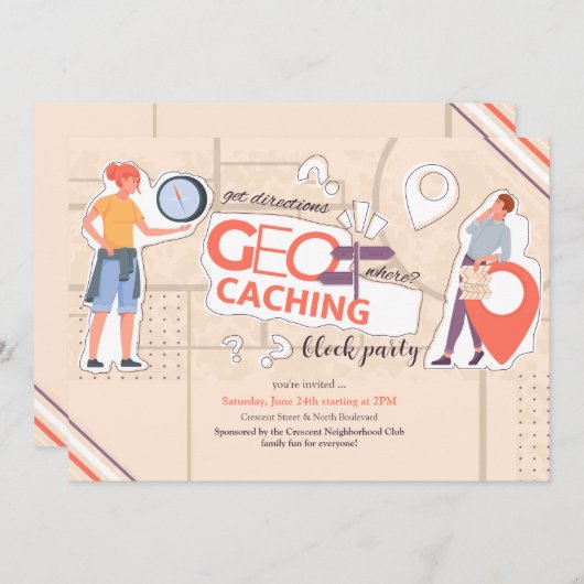 Geocaching uitnodiging (Voorkant / Achterkant)