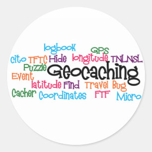 Geocaching Word Collage Ronde Sticker