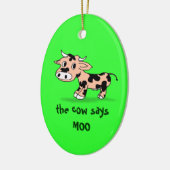 Geoctrooieerde Cartoon Moo Cow op groen Keramisch Ornament (Links)