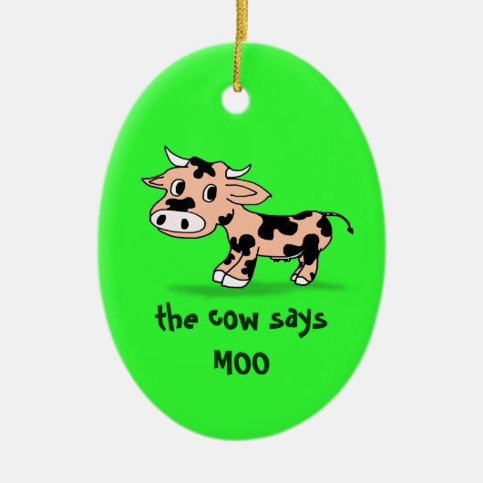 Geoctrooieerde Cartoon Moo Cow op groen Keramisch Ornament (Voorkant)
