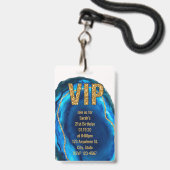 Geode Agate Blauwe Gouden Verjaardag VIP Pasje Uit Badge (Voorzijde met lanyard)