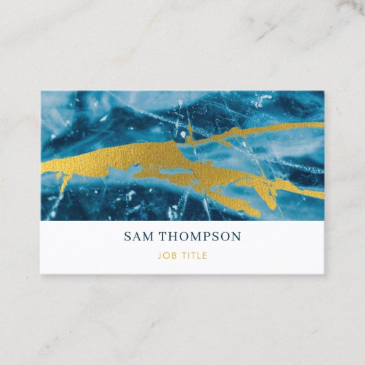 Geode Agate Blue Gold Social Media QR Code Visitekaartje (Voorkant)