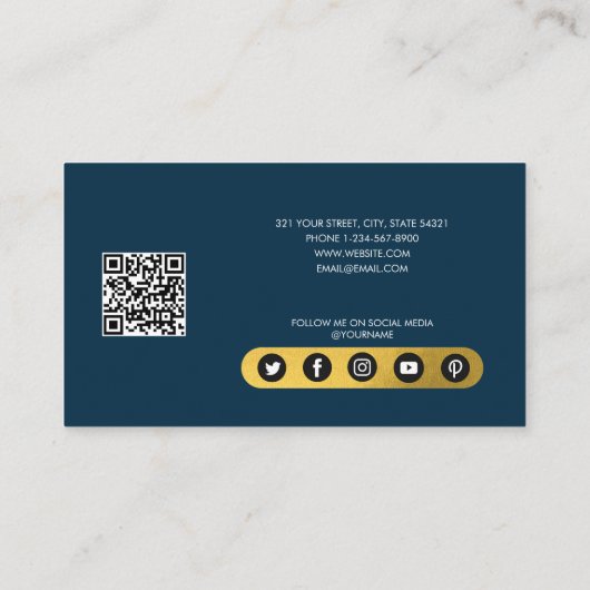 Geode Agate Blue Gold Social Media QR Code Visitekaartje (Achterkant)