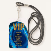 Geode Agate Blue Gold Verjaardag VIP Pass Uitnodig Badge (Voorkant met draagriem)