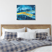 Geode Agate Gemstone Blue en Gold Canvas Afdruk (Insitu (Slaapkamer))