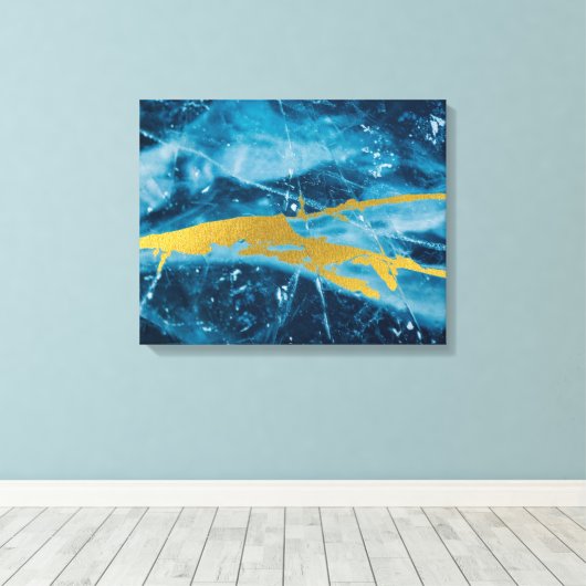 Geode Agate Gemstone Blue en Gold Canvas Afdruk (Insitu (Houten vloer))