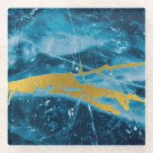 Geode Agate Gemstone Blue en Gold Glazen Onderzetter (Voorkant)