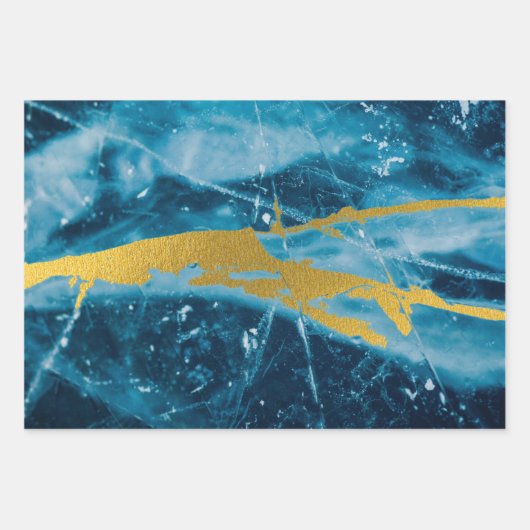 Geode Agate Gemstone Blue en Gold Inpakpapier Vel (Voorkant)