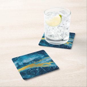 Geode Agate Gemstone Blue en Gold Kartonnen Onderzetters