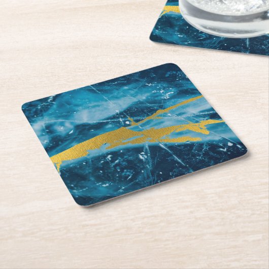 Geode Agate Gemstone Blue en Gold Kartonnen Onderzetters (Schuin)