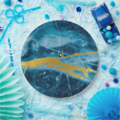 Geode Agate Gemstone Blue en Gold Papieren Bordje (Feest)