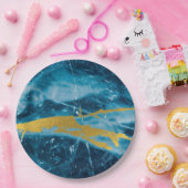 Geode Agate Gemstone Blue en Gold Papieren Bordje (Feest)