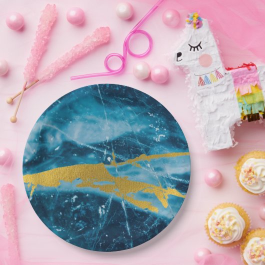 Geode Agate Gemstone Blue en Gold Papieren Bordje (Feest)