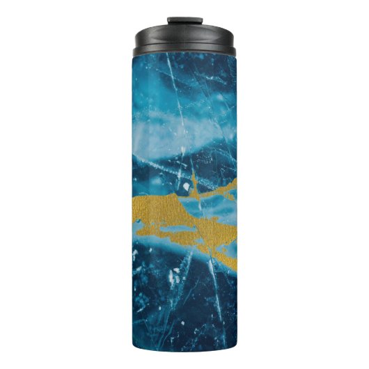 Geode Agate Gemstone Blue en Gold Thermosbeker (Voorkant)