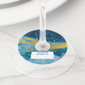 Geode Agate Gemstone Blue en Gold Wijnglaslabel (Dichtbij)