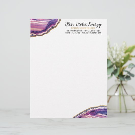 Geode Agate Slice Gemstone Ultra Violet Paars Briefhoofd (Staand voorkant)