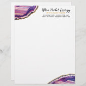 Geode Agate Slice Gemstone Ultra Violet Paars Briefhoofd (Voorkant / Achterkant)