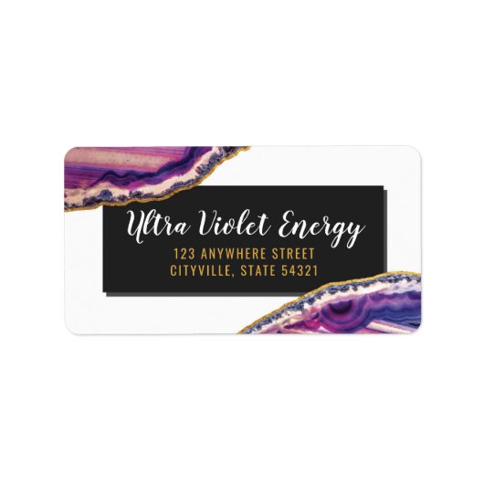 Geode Agate Slice Gemstone Ultra Violet Paars Etiket (Voorkant)