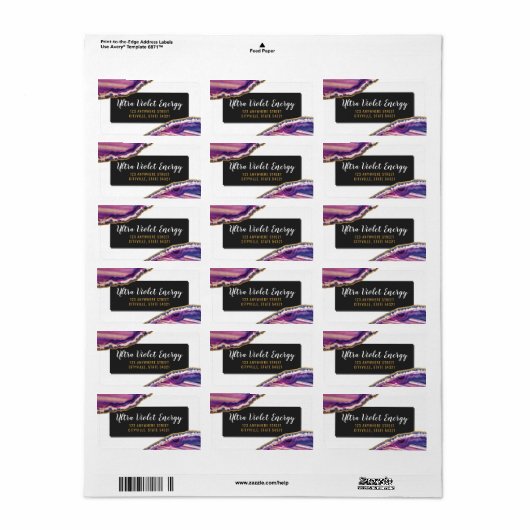 Geode Agate Slice Gemstone Ultra Violet Paars Etiket (Full Sheet)