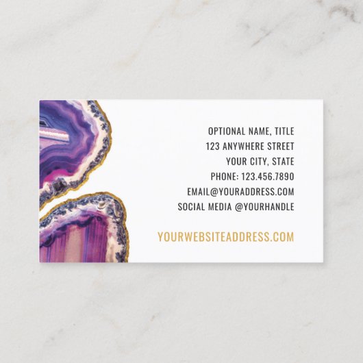 Geode Agate Slice Gemstone Ultra Violet Paars Visitekaartje (Achterkant)
