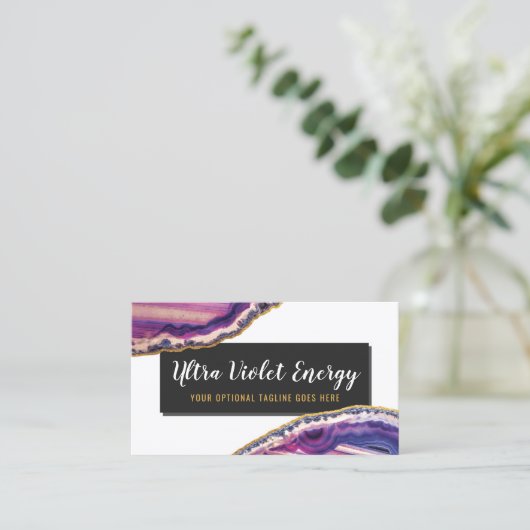 Geode Agate Slice Gemstone Ultra Violet Paars Visitekaartje (Staand voorkant)