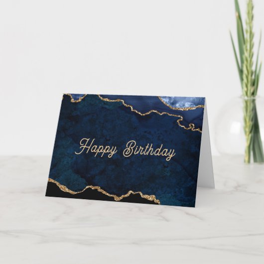Geode Blau Vergulde Verjaardag Kaart (Voorkant)