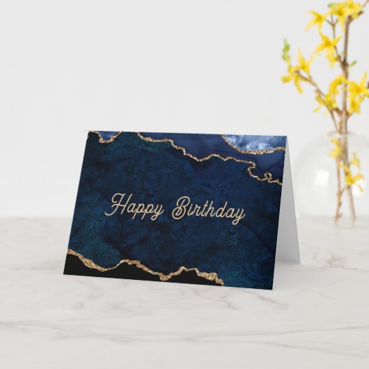 Geode Blue Gilded Birthday Kaart (Gele Bloem)