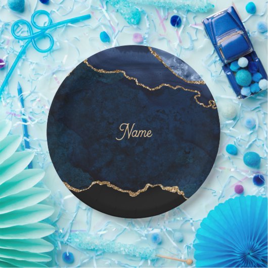 Geode Blue Gilded Papieren Bordje (Feest)