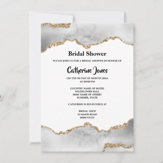 Geode chic gold white agate waterverf bridal kaart (Voorkant)