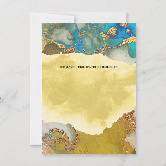 Geode chique goudblauwe agaat waterverf bruids kaart (Achterkant)